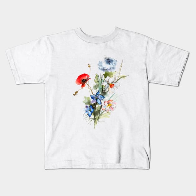 Field bouquet Kids T-Shirt by Maria Mi Art